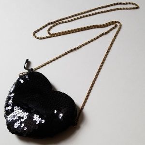 H&M Black Sequin Heart Beaded Crossover Bag